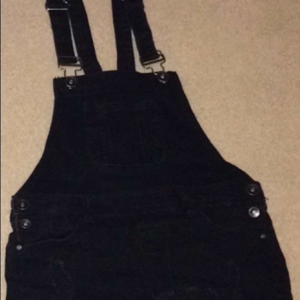 black denim overall shorts